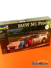 Revell: Car scale model kit 1/24 scale - BMW M1 Procar sponsored by Parmalat #5, 6 - Niki Lauda (AT), Nelson Piquet (BR) - Deutsche Rennsport Meisterschaft DRM Zolder Bergischer L&ouml;we 1979 and 2008 - plastic parts, rubber parts, water slide decals and assembly instructions image