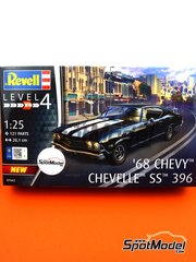 Revell: Car scale model kit 1/25 scale - Chevrolet Chevy Chavelle SS 396 1968 - plastic parts, rubber parts, water slide decals and assembly instructions image