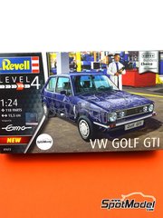 Revell: Car scale model kit 1/24 scale - Volkswagen Golf I GTI sponsored by Builders Choice 1986 - plastic parts, rubber parts, water slide decals, assembly instructions and painting instructions image