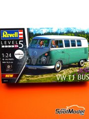 Revell: Van scale model kit 1/24 scale - Volkswagen Transporter T1 Minibus - plastic parts, rubber parts, water slide decals, assembly instructions and painting instructions