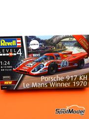 Revell: Car scale model kit 1/24 scale - Porsche 917K Porsche Salzburg Team sponsored by Shell #23 - Hans Herrmann (DE) + Richard Attwood (GB) - 24 Hours Le Mans 1970 - plastic parts, rubber parts, water slide decals and assembly instructions image