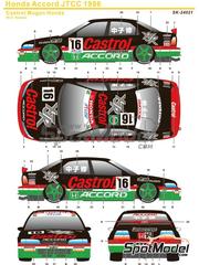 SK Decals: Marking / livery 1/24 scale - Honda Accord VTEC Mugen Team sponsored by Castrol #16 - Osamu Nakako (JP) - Japan Touring Car Championship (JTCC) 1996 - water slide decals and placement instructions - for Tamiya reference TAM24183 image
