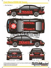 SK Decals: Marking / livery 1/24 scale - Ford Sierra RS500 Group A sponsored by Eggenberger Texaco #1,2 - Pierre Dieudonne (BE) + Gianfranco Brancatelli (IT), Klaus Ludwig (DE) + Steve Soper (GB) - European Touring Car Championship ETCC 1988 - water slide decals and assembly instructions - for Tamiya references TAM24080 and TAM24081