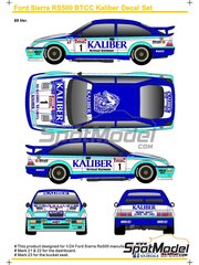 SK Decals: Marking / livery 1/24 scale - Ford Sierra RS500 Group A sponsored by Kaliber #22, 1 - Andy Rouse (GB) - British Touring Car Championship - BTCC 1988 and 1989 - resin parts, water slide decals and assembly instructions - for Tamiya references TAM24080 and TAM24081 image