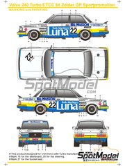 SK Decals: Marking / livery 1/24 scale - Volvo 240 Turbo sponsored by Luna #22 - Ulf Granberg (SE) - European Touring Car Championship ETCC 1984 - water slide decals and assembly instructions - for Beemax Model Kits references B24012 and 98257, or Nunu references PN24013 and NU24013 image