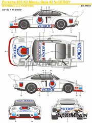 SK Decals: Marking / livery 1/24 scale - Porsche Kremer 935 K2 sponsored by Viceroy #1, 2 - Helmer Griener (DE), Helmut Ristl (DE) - Guia Race of Macau 1982 - water slide decals, assembly instructions and painting instructions - for Beemax Model Kits references B24015, 105108 and aos10510