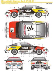 SK Decals: Marking / livery 1/24 scale - Mitsubishi Starion Group A Ralliart Australia Team #9, 10, 16 - Brad Jones (AU), Garry Scott (AU) - Guia Race of Macau, ATCC Australian Touring Car Championship 1987 - water slide decals, assembly instructions and painting instructions - for Beemax Model Kits reference B24023