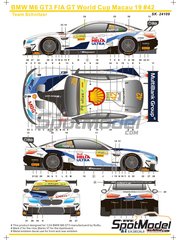 SK Decals: Decoraci�n escala 1/24 - BMW M6 GT3 Equipo Schnitzer patrocinado por Shell Helix Ultra N� 42 - Augusto Farfus (BR) - Macau FIA GT World Cup Championship 2019 - calcas de agua y manual de instrucciones - para las referencias de Nunu PN24001, PN24002, PN24003, PN24008, NU-24008, PN24027 y NU24027