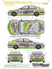 SK Decals: Marking / livery 1/24 scale - BMW 320i E46 Schubert Team sponsored by Watsons water #29 - Franz Engstler (DE) - Guia Race of Macau 2002 - water slide decals and assembly instructions - for Nunu references PN24007, NU-24007, PN24033, NU-24033 and PN24041 image