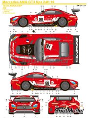 SK Decals: Marking / livery 1/24 scale - Mercedes AMG GT3 AKK ASP Team sponsored by MBtech #88 - Renger van der Zande (NL) + Felix Rosenqvist (SE) + Tristan Vautier (FR) - 24 Hours SPA Francorchamps 2016 - water slide decals, assembly instructions and painting instructions - for Tamiya references TAM24345 and TAM24350