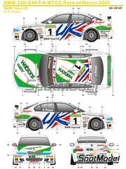 SK Decals: Decoracin escala 1/24 - BMW 320i E46 Equipo BMW UK patrocinado por Watsons water N 1 - Andy Priaulx (GB) - Guia Race de Macau 2005 - calcas de agua y manual de instrucciones - para las referencias de Nunu PN24033, NU-24033, PN24033.OUTLET, PN24047 y NU-24047