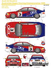 SK Decals: Decoracin escala 1/24 - Audi A4 Quattro Equipo Audi Sport patrocinado por Orix N 3, 4, 5 - Brad Jones (AU), Greg Murphy (AU) - Guia Race de Macau, Campeonato Australiano de Superturismos 1996 - calcas de agua y manual de instrucciones - para las referencias de Nunu PN24035 y PN24035-UNBOX