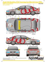 SK Decals: Decoracin escala 1/24 - Audi A4 Quattro Equipo ROC Competition patrocinado por Castrol Dunlop N 3 - Frank Biela (DE) - Guia Race de Macau, Copa del Mundo de Superturismos 1995 y 1996 - calcas de agua y manual de instrucciones - para la referencia de Nunu PN24035