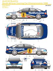 SK Decals: Decoracin escala 1/24 - Audi A4 Quattro Equipo Audi Sport patrocinado por Rothmans N 8, 9 - Terry Moss (ZA), Chris Aberdein (ZA) - Campeonato de Sudafrica de Superturismos 1996 - calcas de agua, manual de instrucciones y calcas de sponsors de tabaco - para las referencias de Nunu PN24035 y PN24035-UNBOX