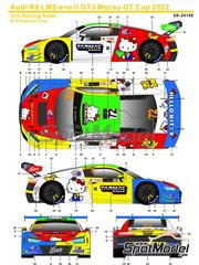 SK Decals: Marking / livery 1/24 scale - Audi R8 LMS Evo II GT3 Uno Racing Team sponsored by Hello Kitty #72 - Adderly Cheun Yue Fong (HK) - Galaxy Entertainment Macau GT Cup  2022 - water slide decals and placement instructions - for Nunu references PN24026, NU24026, PN24026.OUTLET and PN24044
