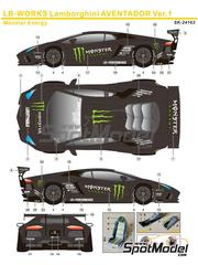 SK Decals: Marking / livery 1/24 scale - Lamborghini Aventador Liberty Walk LB Works Version 1 Monster Energy - water slide decals and placement instructions - for Aoshima reference AOSH-059890