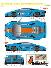 SK Decals: Marking / livery 1/24 scale - Lamborghini Aventador Liberty Walk LB Works Version 1 sponsored by Gulf #4 - water slide decals and placement instructions - for Aoshima reference AOSH-059890
