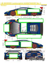 SK Decals: Marking / livery 1/24 scale - Lamborghini Aventador Liberty Walk LB Works Version 1 RB - water slide decals and placement instructions - for Aoshima references AOSH-059890 and AOSH-059937