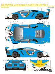SK Decals: Marking / livery 1/24 scale - Lamborghini Aventador Liberty Walk LB Works Version 1 sponsored by Doraemon - paint masks, water slide decals and placement instructions - for Aoshima reference AOSH-059890