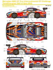 SK Decals: Marking / livery 1/24 scale - Mercedes AMG GT3 Evo GruppeM Racing Team sponsored by Affalterbach #55 - Maximilian Buhk (DE) + Maro Rene Engel (DE) + Mikal Grenier (CA) - TotalEnergies 24 hours of Spa 2022 - water slide decals and placement instructions - for Tamiya references TAM24345 and TAM24350
