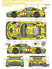 SK Decals: Marking / livery 1/24 scale - Mercedes AMG GT3 Evo Haupt Racing Team sponsored by Bilstein #4 - Raffaele Marciello (IT) + Luca Stolz (DE) + Philip Ellis (GB) + Edoardo Mortara (IT) - 24 Hours Nrburgring 2023 - water slide decals and placement instructions - for Tamiya references TAM24345 and TAM24350