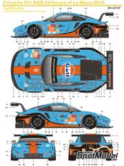 SK Decals: Marking / livery 1/24 scale - Porsche 911 991 GT3 RSR Gulf Racing Team #86 - Mike Wainwright (GB) + Ben Barker (GB) + Alex Davison (AU) - 24 Hours Le Mans 2018 - water slide decals and placement instructions - for Nunu reference PN24040