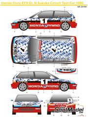 SK Decals: Marking / livery 1/24 scale - Honda Civic EF9 Group N sponsored by Honda Primo #1, 2, 3 - Test version 1990 - water slide decals and placement instructions - for Beemax Model Kits references B24018 and BX24030, or Nunu reference PN24021