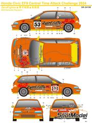 SK Decals: Marking / livery 1/24 scale - Honda Civic EF9 sponsored by ZeroFighter #25 - Daisuke Hayashi (JP) - Central Time Attack Challenge 2024 - water slide decals and placement instructions - for Beemax Model Kits references B24018 and BX24030, or Nunu reference PN24021