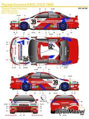 SK Decals: Marking / livery 1/24 scale - Toyota Corona Exiv Cerumo Team sponsored by Nippondenso #38, 39 - Hidetoshi Mitsusada (JP), Tom Kristensen (DK) - Japan Touring Car Championship (JTCC) 1995 - water slide decals and placement instructions - for Tamiya references TAM24155 and TAM24158