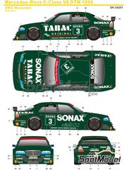SK Decals: Marking / livery 1/24 scale - Mercedes-Benz C-Class V6 AMG-Mercedes Team sponsored by Tabac Sonax #3, 4 - Roland Asch (DE), Bernd Schneider (DE) - DTM - Deutsche Tourenwagen Masters 1994 - water slide decals and placement instructions - for Tamiya references TAM24140, 24140 WA, TAM24143 and TAM24146