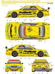 SK Decals: Marking / livery 1/24 scale - Mercedes-Benz C-Class V6 Zakspeed Team sponsored by Promarkt #14, 15 - Kurt Thiim (DK), Jrg van Ommen (DE) - DTM - Deutsche Tourenwagen Masters 1994 - water slide decals and placement instructions - for Tamiya references TAM24140, 24140 WA, TAM24143 and TAM24146