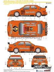 SK Decals: Marking / livery 1/24 scale - Alfa Romeo 155 V6 Ti Schbel Engineering Team sponsored by Jagermeister #27 - Michael Bartels (DE) - DTM - Deutsche Tourenwagen Masters 1994 - water slide decals and placement instructions - for Tamiya references TAM24137, TAM24148, TAM96356 and TAM96357