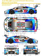 SK Decals: Marking / livery 1/24 scale - Audi R8 LMS Evo II GT3 Uno Racing Team sponsored by Tarmac Cards #30 - James Yu (CN) - Macau FIA GT World Cup Championship 2024 - water slide decals and placement instructions - for Nunu references PN24026, NU24026, PN24026.OUTLET and PN24044