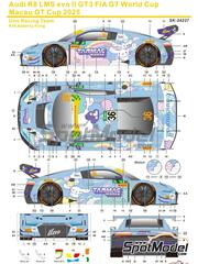 SK Decals: Marking / livery 1/24 scale - Audi R8 LMS Evo II GT3 Uno Racing Team sponsored by Tarmac Works, Cinnamoroll #36 - Adderly Cheun Yue Fong (HK) - Macau FIA GT World Cup Championship 2025 - water slide decals and placement instructions - for Nunu references PN24026, NU24026, PN24026.OUTLET and PN24044 image