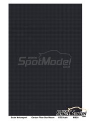 Scale Motorsport: Calca de trama de fibra de carbono escala 1/20 - Fibra de carbono cuadrada negra sobre fondo gris metalizado - calcas de agua