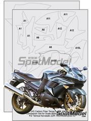 Scale Motorsport: Carbon fibre pattern decal set 1/12 scale - Kawasaki ZZR 1400 & Kawasaki Ninja ZX-14 - water slide decals and assembly instructions - for Tamiya references TAM14111 and TAM14112