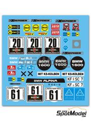 Scale Production: Marking / livery 1/24 scale - BMW 1600 ti / 2002 Koepchen, Alpina Team #20, 61 - Dieter Basche (DE) + Hans-Joachim Stuck (DE), Ren Herzog (CH) + Niki Lauda (AT) - Nrburgring 6 Hours 1970 - water slide decals and placement instructions