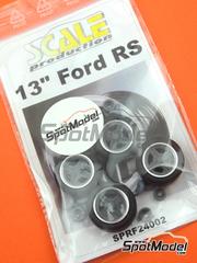 Scale Production: Rims and tyres set 1/24 scale - 13 inches Ford RS - 3D printed parts, rubber parts and turned metal parts - for Belkits references BEL006, BEL-006, BEL007 and BEL-007, or Italeri references 3650, IT3650, ITA3650 and 3655, or Revell references REV07374 and 7374 - 4 units image