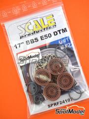 Scale Production: Rims 1/24 scale - 17 inches BBS E50 DTM - 3D printed parts and CNC metal parts - for Beemax Model Kits references B24007 and Aoshima 098196, or Decalcas reference DCL-DEC005, or Fujimi references FJ126746 and RS-17, or Tamiya references TAM24080 and TAM24081 - 4 units