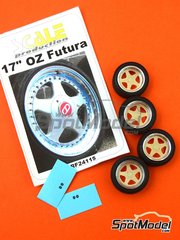 Scale Production: Rims and tyres set 1/24 scale - OZ Futura 17 inches with Bridgestone tyres - resin parts, rubber parts, turned metal parts and water slide decals - 4 units image