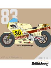 Screendesign: Marking / livery 1/12 scale - Honda RS 500 sponsored by Barclay #30 - Jack Middelburg (NL) - Motorcycle World Championship 1983 - water slide decals and assembly instructions - for Tamiya references TAM14032, TAM14042, TAM14050 and TAM14125 image