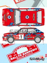 Shunko Models: Decals 1/24 scale - Lancia Delta HF Integrale 16v sponsored by Martini Racing #1, 5 - Massimo 'Miki' Biasion (IT) + Tiziano Siviero (IT), Didier Auriol (FR) + Bernard Occelli (FR) - Sanremo Rally 1989 - for Hasegawa reference 25208