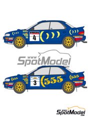 Shunko Models: Marking / livery 1/24 scale - Subaru Impreza WRX 555 Subaru World Rally Team #3, 4, 5, 6, 7 - Carlos Sainz (ES) + Luis Moya (ES), Colin McRae (GB) + Derek Ringer (GB), Richard Burns (GB) + Robert Reid (GB) - Acropolis Rally, Great Britain RAC Rally 1994 and 1995 - water slide decals, assembly instructions and painting instructions - for Hasegawa references 25017, CR-17, 25063 and CR-103 image