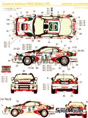 Shunko Models: Marking / livery 1/24 scale - Toyota Celica Turbo 4WD sponsored by Castrol Marlboro #1, 2, 3, 5 - Yasuhiro Iwase (JP) + Sudhir Vinayak (KE), Juha Kankkunen (FI) + Juha Piironen (FI), Markku Aln (FI) + Ilkka Kivimki (FI), Ian Duncan (KE) + Ian Munro (KE) - Safari Rally 1993 - water slide decals and assembly instructions - for Hasegawa reference 20309