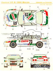 Shunko Models: Marking / livery 1/24 scale - Nissan Skyline GT-R Group A Hasemi Motorsport Team sponsored by Castrol #23 - Masahiro Hasemi (JP) - Guia Race of Macau 1990 - water slide decals and placement instructions - for Tamiya references TAM24102, TAM24109, TAM24113 and TAM24135 image