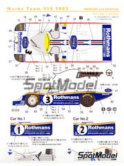 Shunko Models: Marking / livery 1/24 scale - Porsche 956 Works Team #1, 2, 3 - Derek Bell (GB) + Jacques Bernard 'Jacky' Ickx (BE), Jochen Mass (DE) + Stefan Bellof (DE), Vern Schuppan (AU) + Alvah Robert 'Al' Holbert (US) + Hurley Haywood (US) - 24 Hours Le Mans 1983 - water slide decals and assembly instructions - for Tamiya references TAM24047, 2447, TAM24049, TAM24232, TAM24309 and TAM24314 image