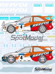 Shunko Models: Marking / livery 1/24 scale - Ford Escort RS Cosworth Group A sponsored by Repsol #4, 5 - Carlos Sainz (ES) + Luis Moya (ES), Francois Delecour (FR) + Daniel Grataloup (FR) - International Swedish Rally, Indonesia Rally 1996 - water slide decals and placement instructions - for Domino reference DMN24144, or Tamiya references TAM24144 and TAM24153