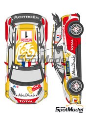 Shunko Models: Decals 1/24 scale - Citroen DS3 WRC Citron Total Abu Dhabi WRT Team sponsored by Abu Dhabi #1, 2, 10, 14 - Sebastien Loeb (FR) + Daniel Elena (MC), Mikko Hirvonen (FI) + Jarmo Lehtinen (FI), Khalid Al-Qassimi (AE) + Scott Martin (GB), Daniel 'Dani' Sordo (ES) + Carlos del Barrio (ES) - Monte Carlo Rally - Rallye Automobile de Monte-Carlo, Svezia Sweden Rally 2013 - water slide decals and assembly instructions - for Heller reference 80757