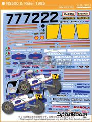 Shunko Models: Marking / livery 1/12 scale - Honda NS500 HRC Team sponsored by Rothmans #2, 7 - Randy Mamola (US), Wayne Gardner (AU) - Motorcycle World Championship 1985 - water slide decals, placement instructions and tobacco sponsor decals - for Tamiya reference TAM14050