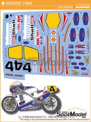 Shunko Models: Marking / livery 1/12 scale - Honda NSR500 HRC Team sponsored by Rothmans #4 - Wayne Gardner (AU) - Motorcycle World Championship 1986 - water slide decals, placement instructions and tobacco sponsor decals - for Tamiya references TAM14055 and TAM14099